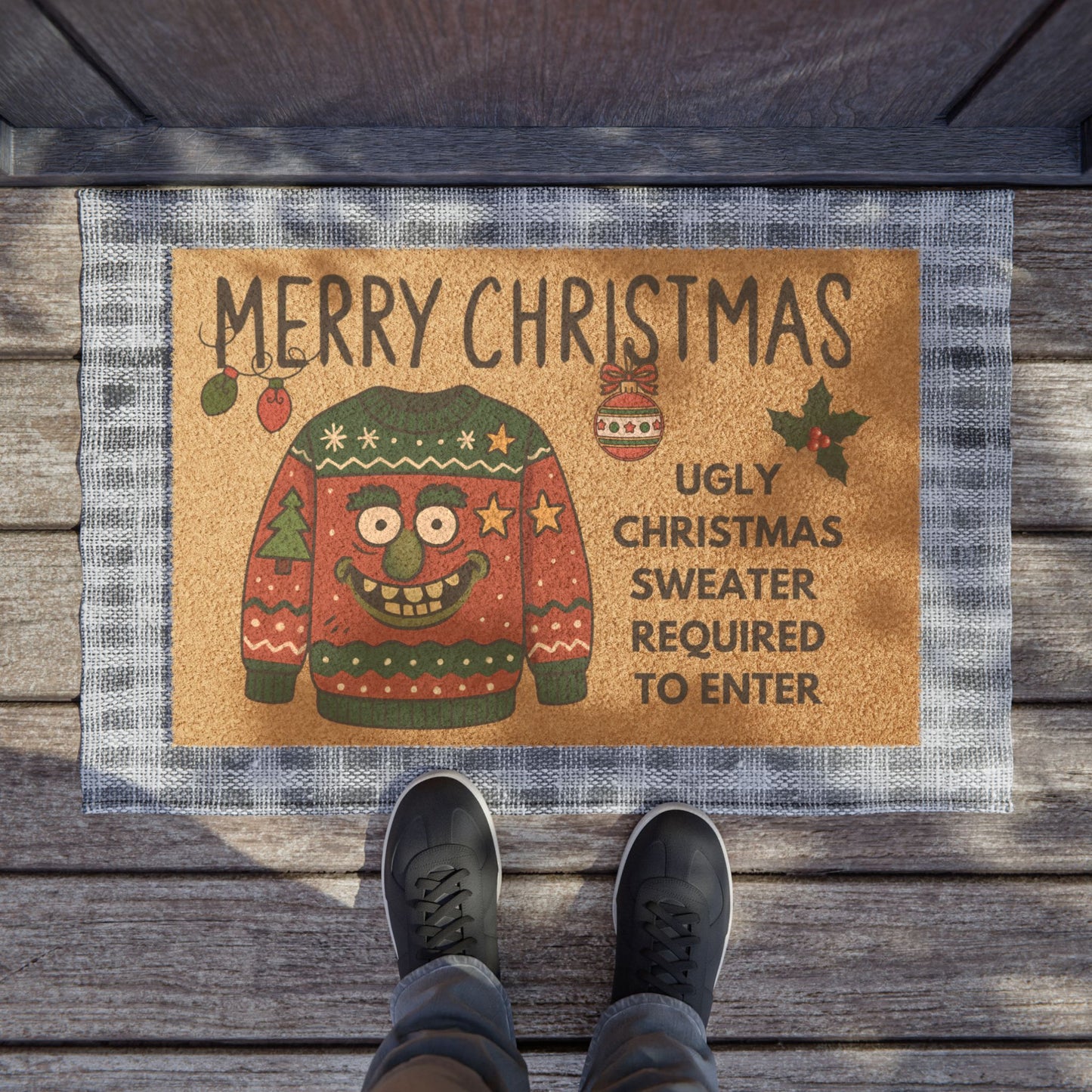 Merry Christmas 'Ugly Sweater Required to Enter' Doormat