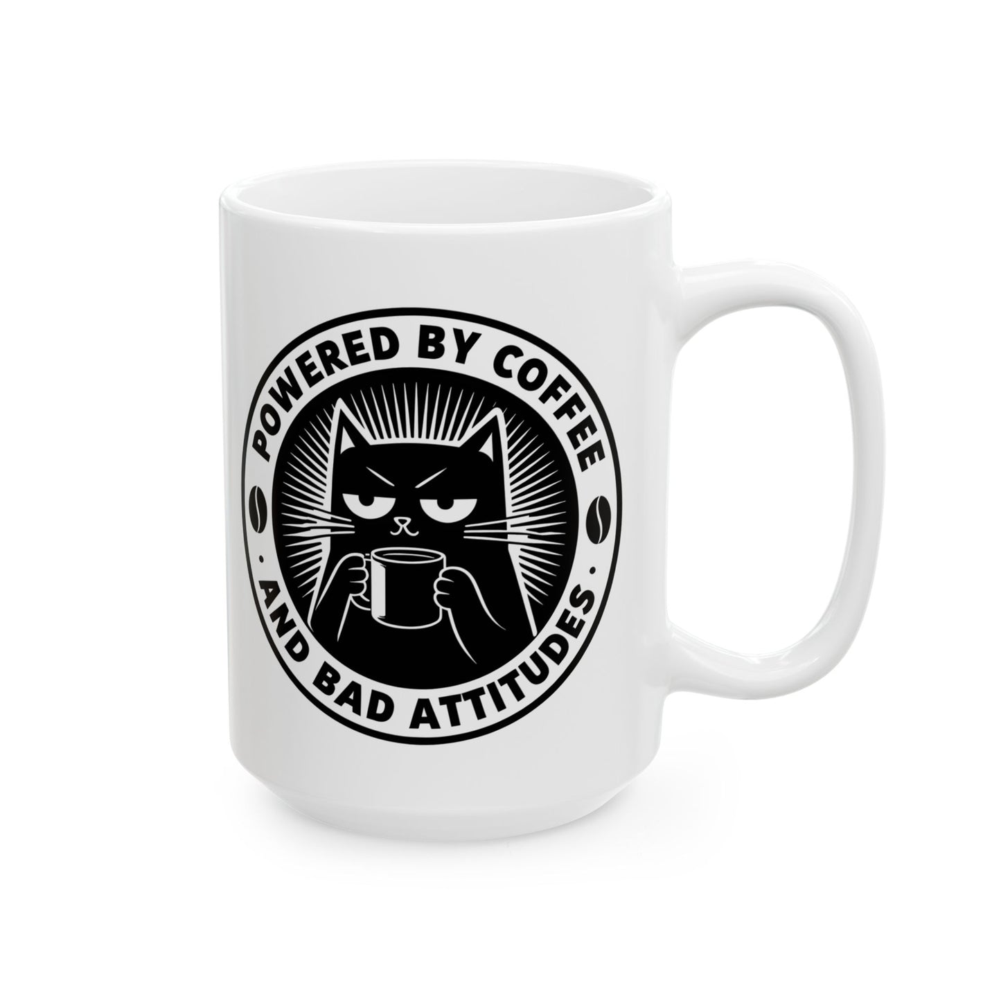 Powered By Coffee & Bad Attitude, Coffee Lover's Ceramic Mug