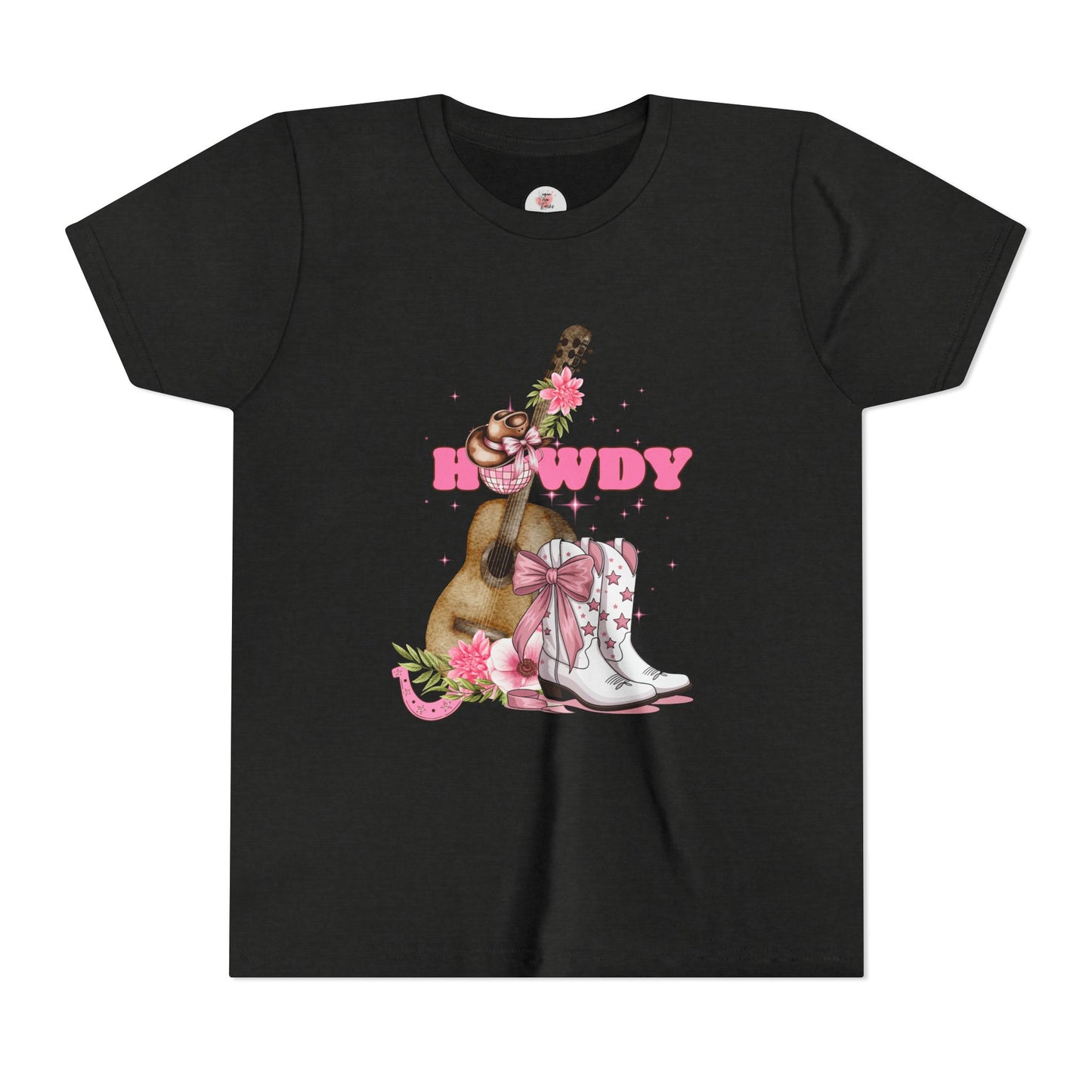 Howdy Pink Cowboy Boots & Guitar Youth Tee — Cute Western T-Shirt