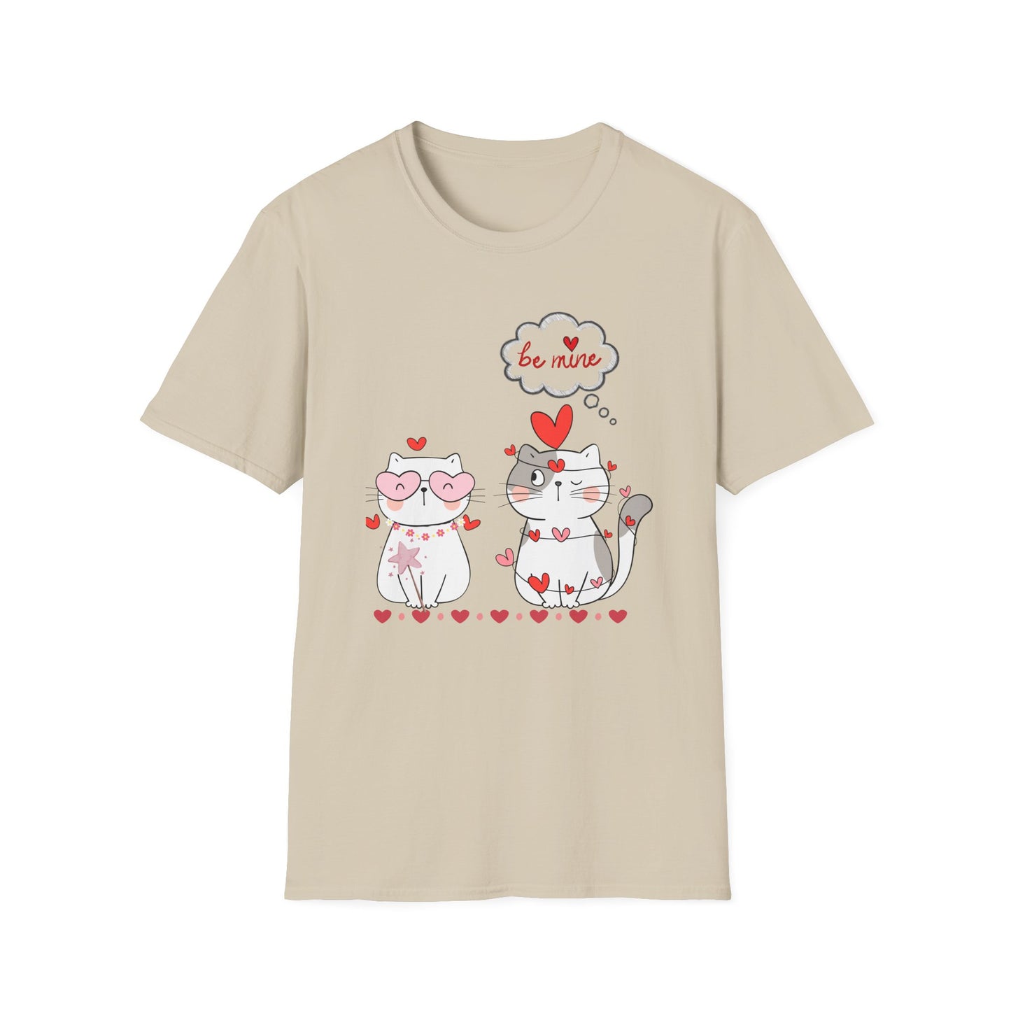 Valentine Cat Couple T-Shirt — "Be Mine" Cute Heart Kittens Tee