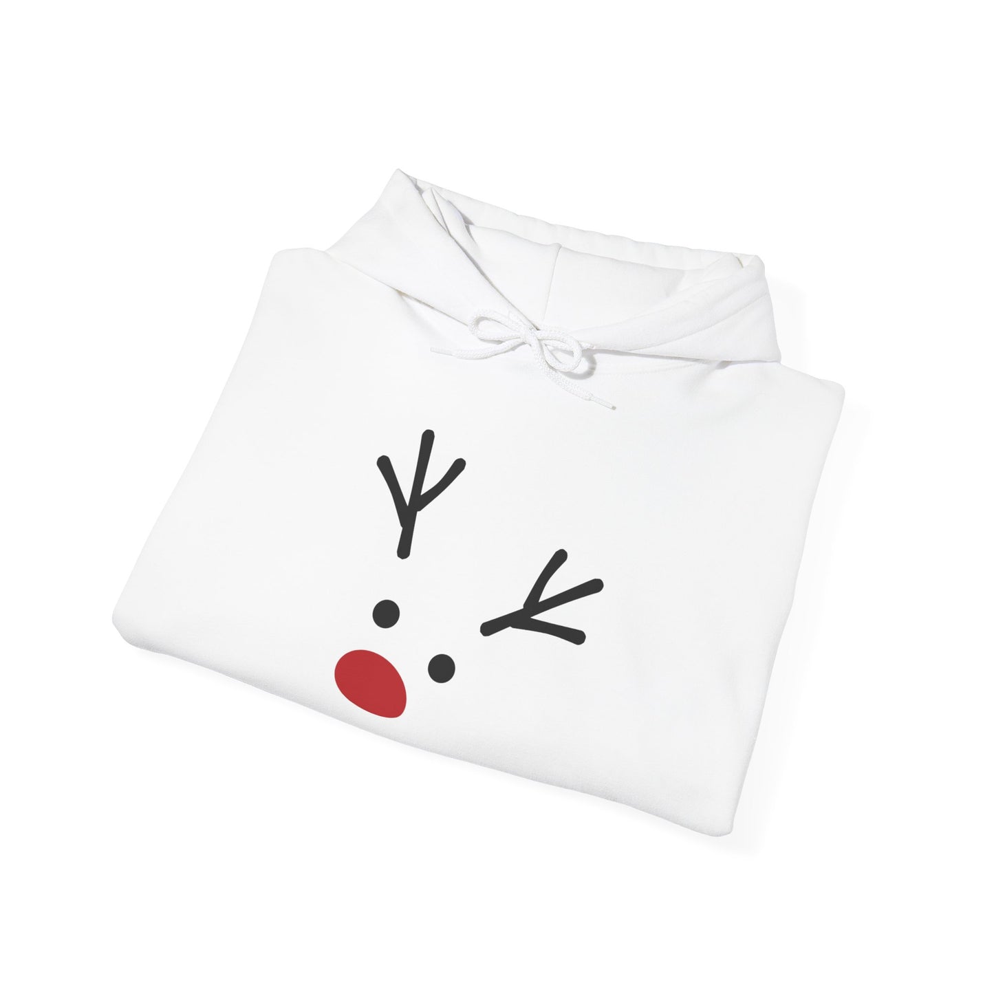 Cute Minimal Reindeer Hoodie — Red Nose Christmas Sweatshirt