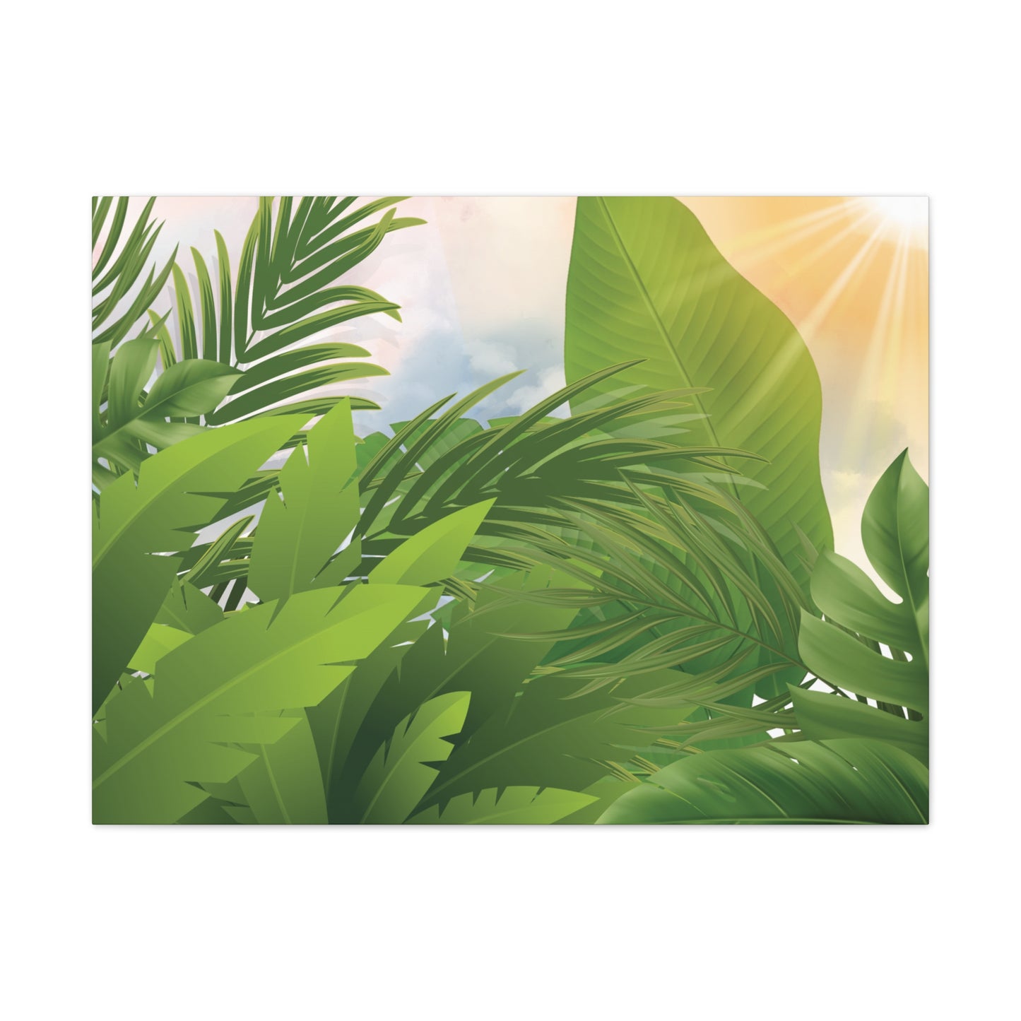 Tropical Leaves Canvas Wall Art – Green Jungle Sunlight Stretched Canvas