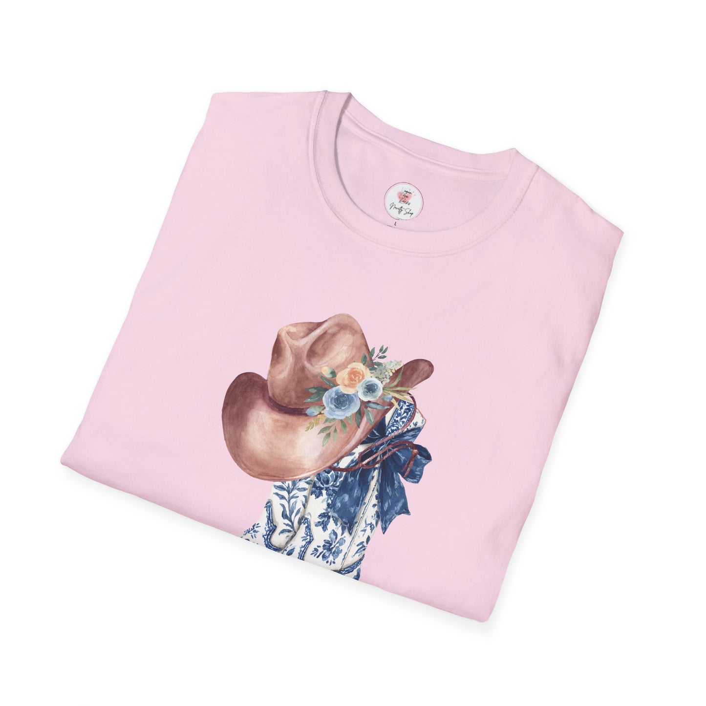 Cowgirl Boots & Hat T-Shirt — Blue Floral Western Graphic Tee