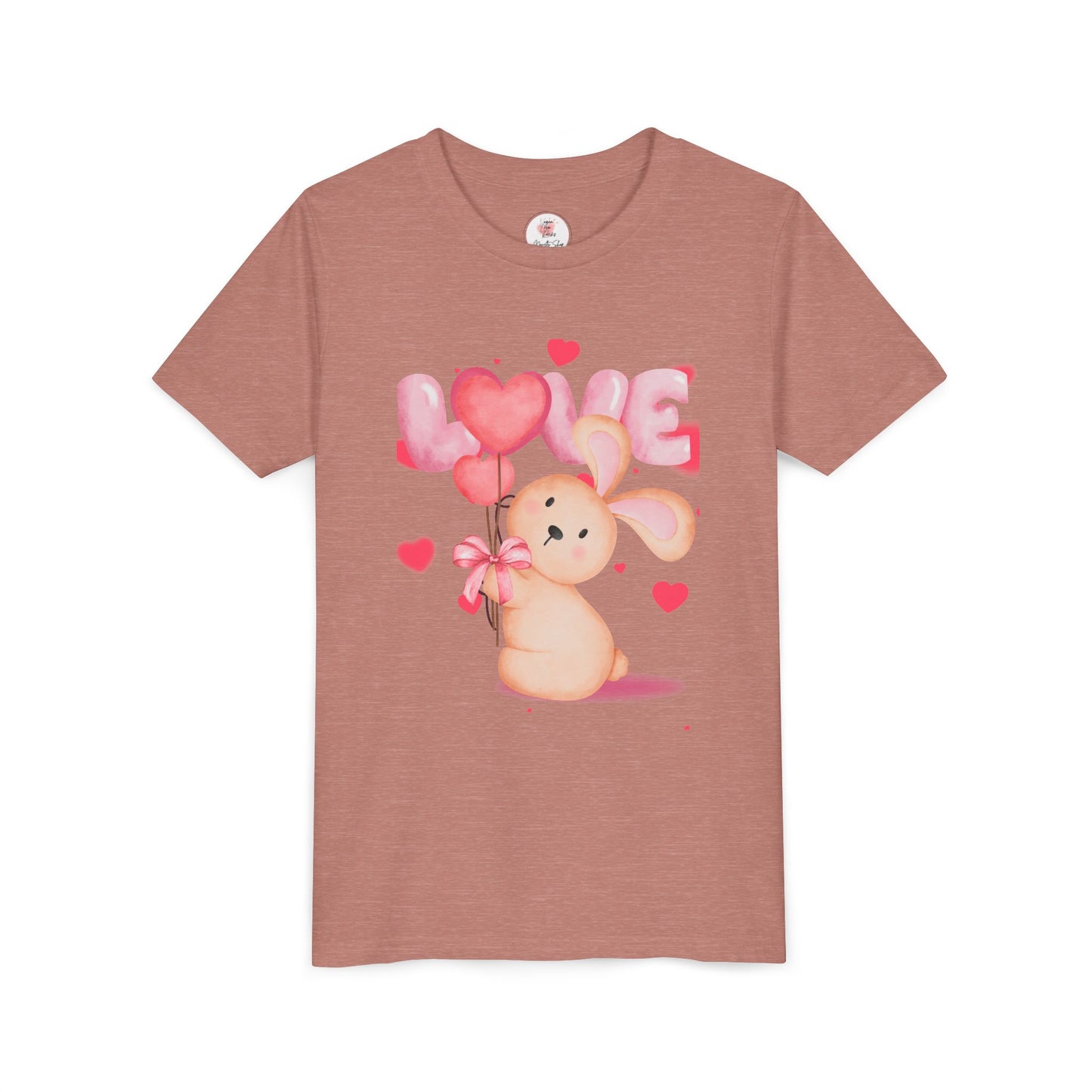Kids Love Bunny T‑Shirt – Cute Pink Heart Balloons Youth Tee