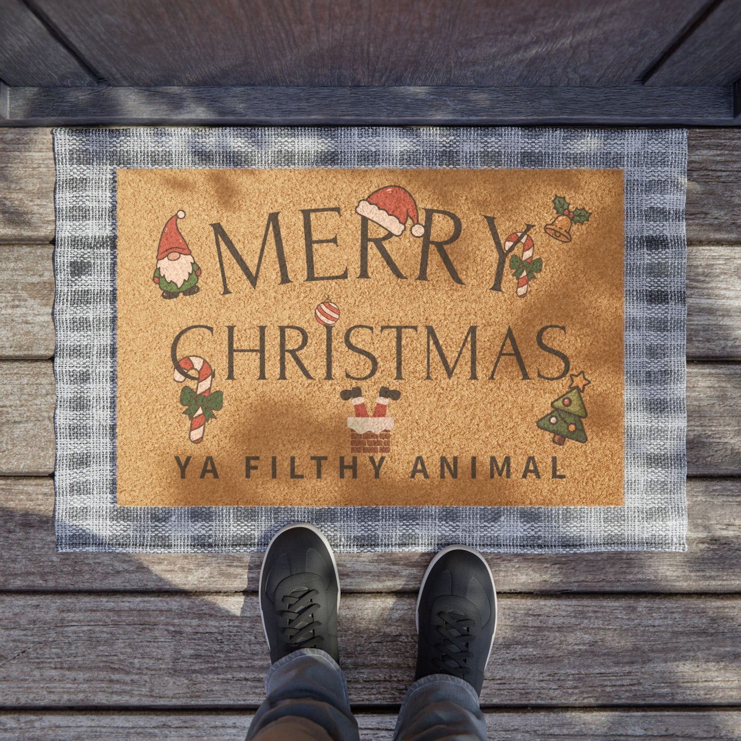 Merry Christmas "Ya Filthy Animal" Doormat — Holiday Welcome Mat