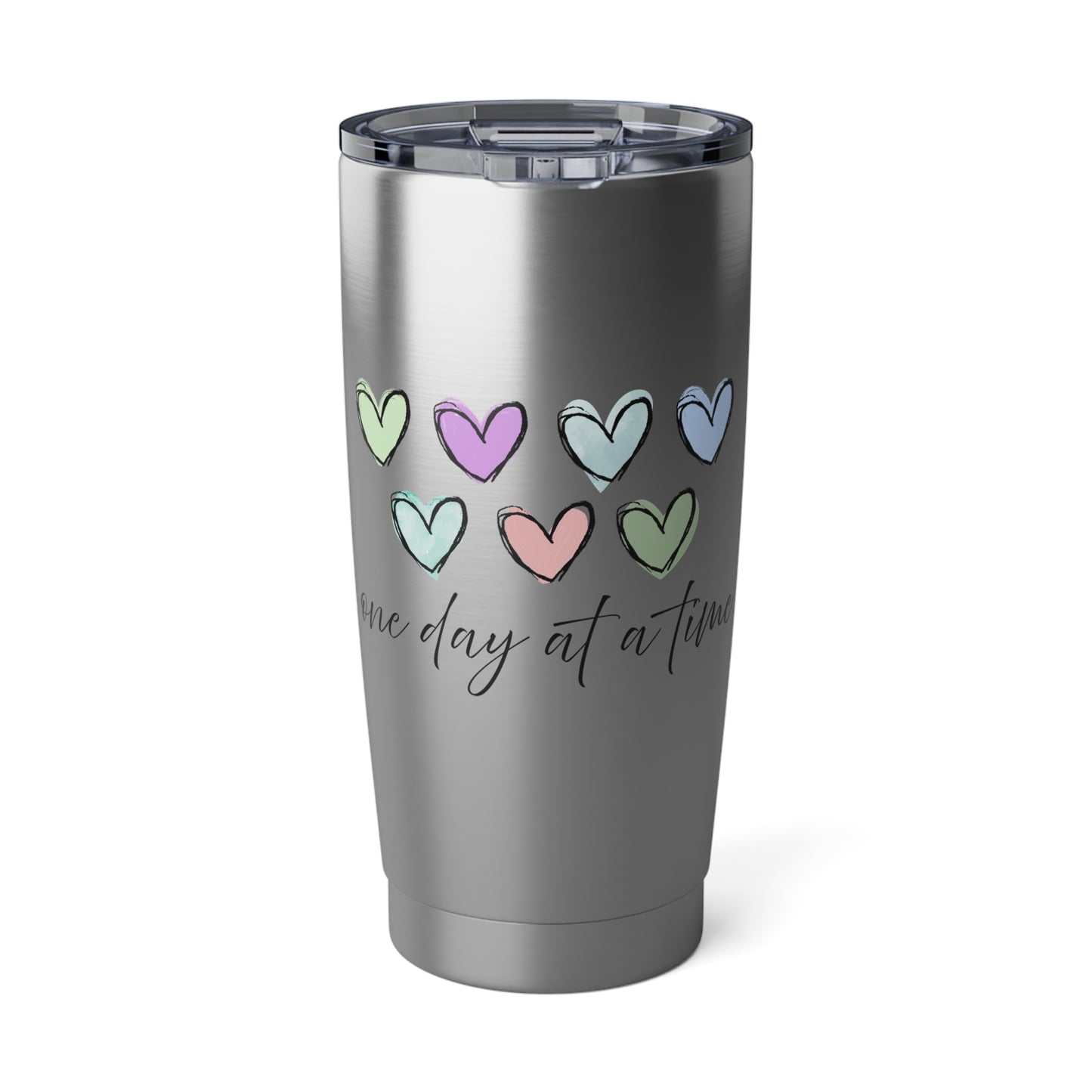 Pastel Hearts "One Day at a Time" Insulated 20-oz Travel Tumbler