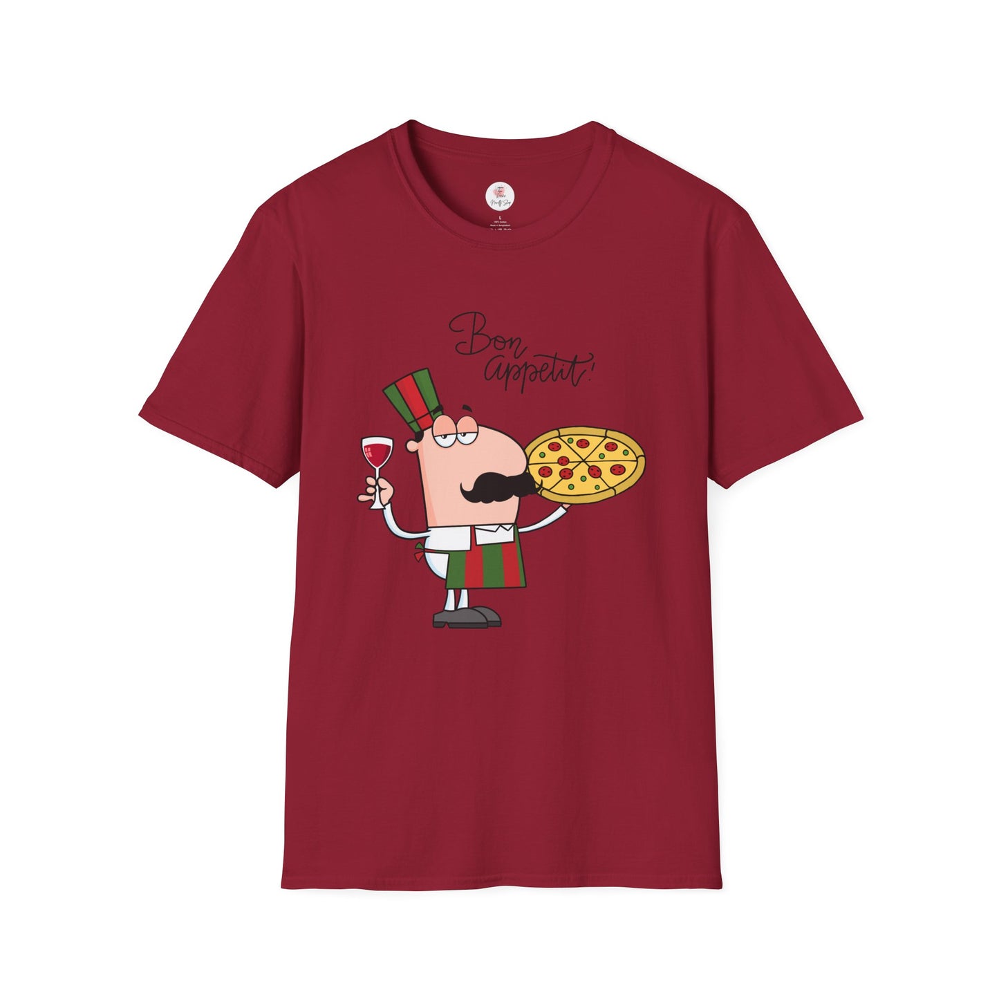 Pizza Chef T-Shirt – "Bon Appetit" Cartoon Italian Pizza & Wine Tee