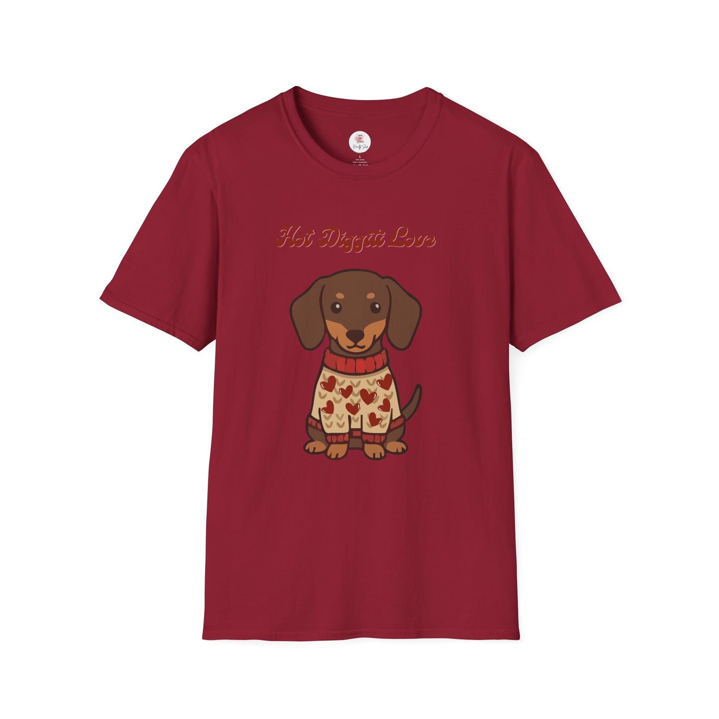Dachshund Sweater T-Shirt - "Hot Diggiti Love" Cute Wiener Dog Graphic Tee