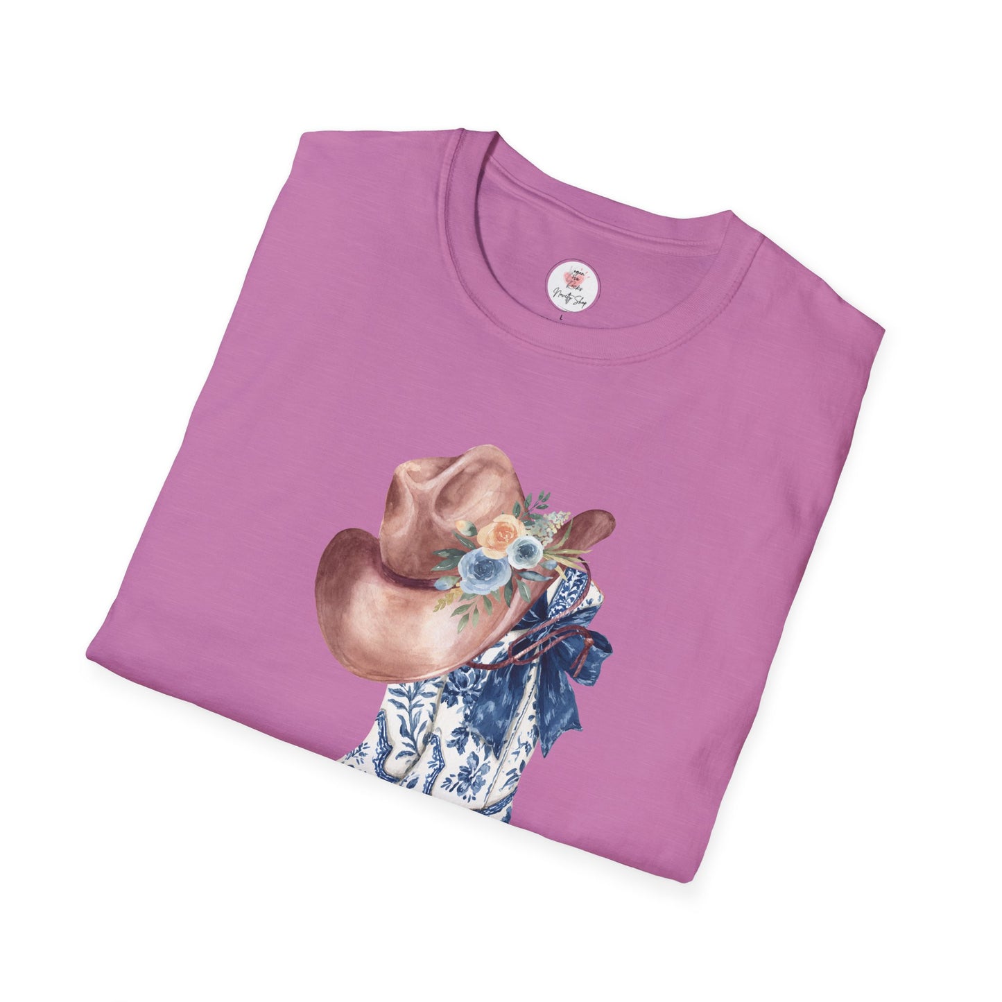 Cowgirl Boots & Hat T-Shirt — Blue Floral Western Graphic Tee