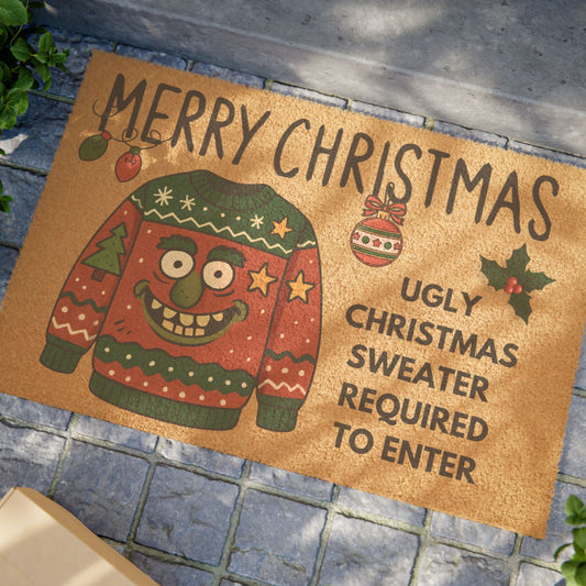 Merry Christmas 'Ugly Sweater Required to Enter' Doormat