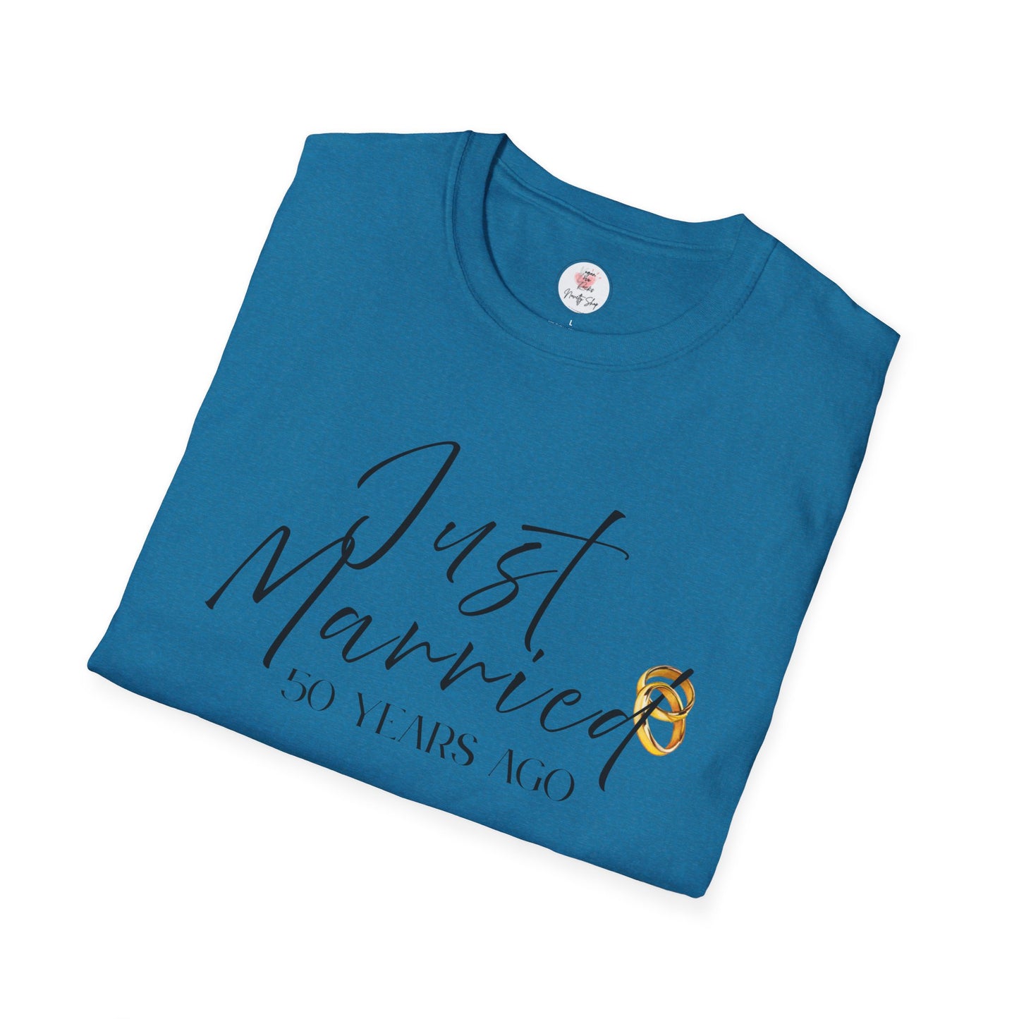 50th Anniversary T-Shirt — ‘Just Married (50 Years Ago)’ Anniversary Celebration Tee  https://www.veganlove.rocks/