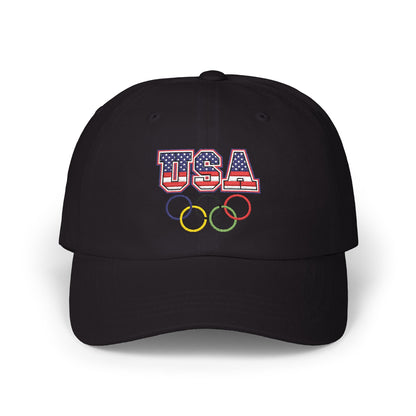 Team USA, and Olympic Rings Embroidered  Dad Cap — Patriotic Sports Baseball Hat