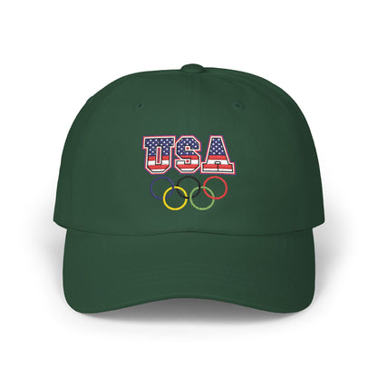 Team USA, and Olympic Rings Embroidered  Dad Cap — Patriotic Sports Baseball Hat