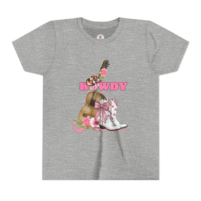 Howdy Pink Cowboy Boots & Guitar Youth Tee — Cute Western T-Shirt