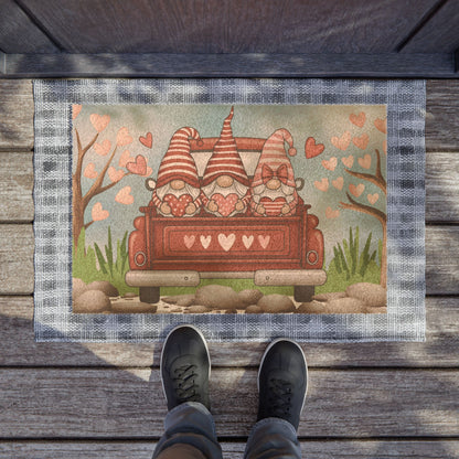 Valentine Gnome Truck Doormat — Cute Heart Porch Welcome Mat