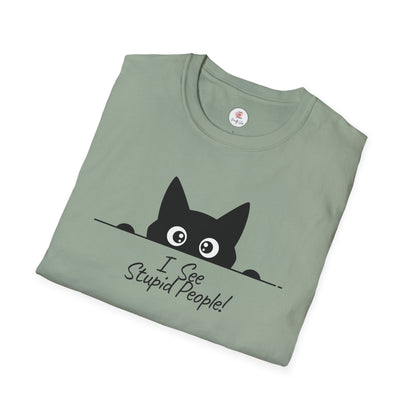 T-Shirt — Cute Peeking Cat "I See Stupid People" Graphic Tee