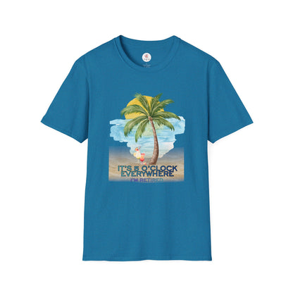 Retirement T-Shirt — "It's 5 O'Clock Everywhere" Tropical Vacation Tee