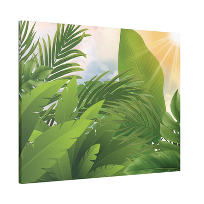 Tropical Leaves Canvas Wall Art – Green Jungle Sunlight Stretched Canvas