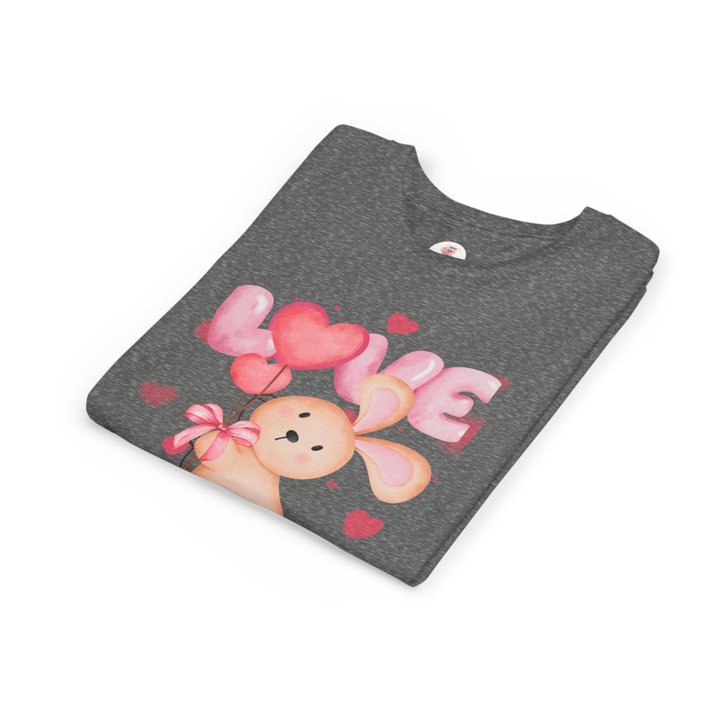 Kids Love Bunny T‑Shirt – Cute Pink Heart Balloons Youth Tee