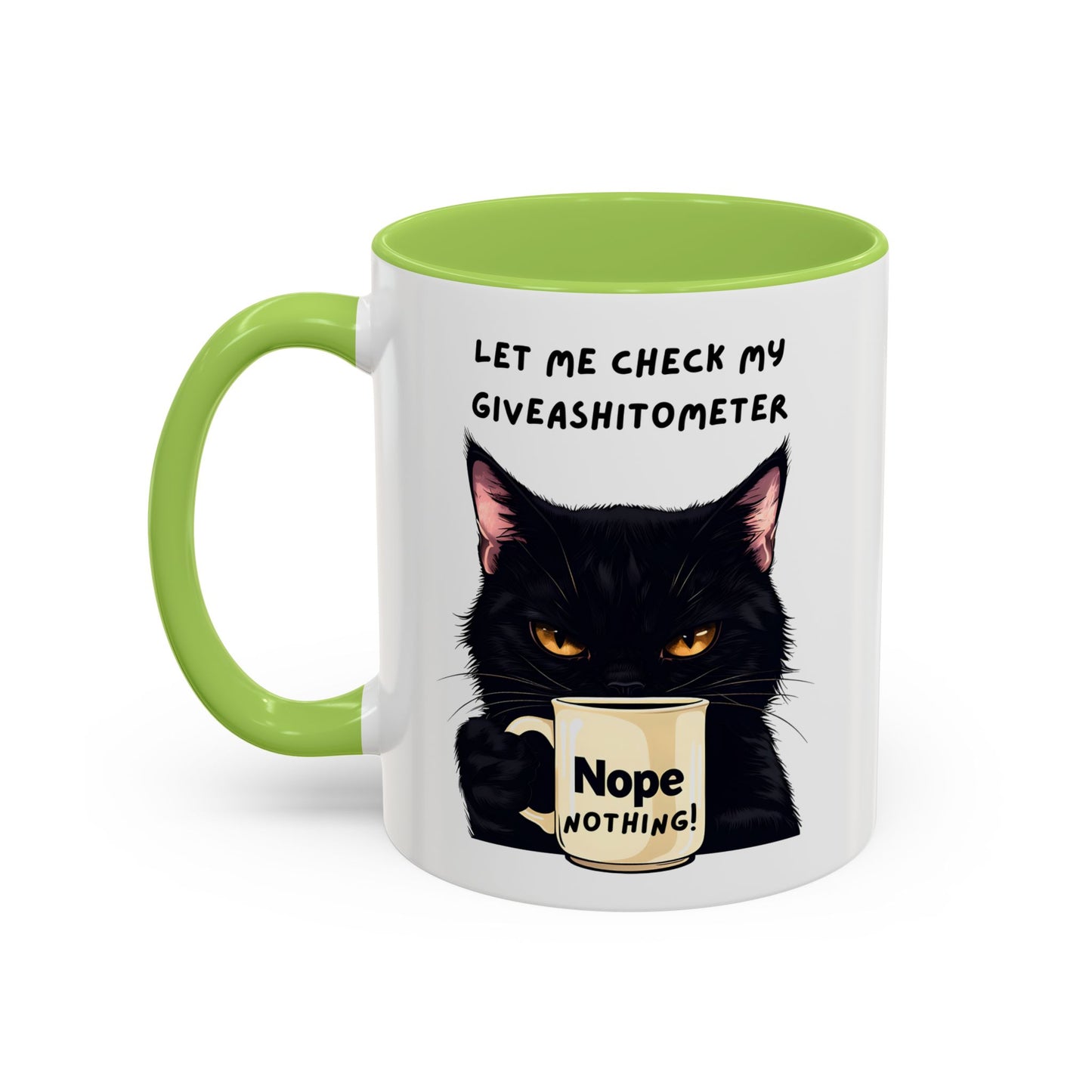 Coffee Mug - Black Cat "Let Me Check My Giveashitometer" Nope Nothing!  Funny 11/15 oz Mug