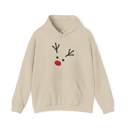 Cute Minimal Reindeer Hoodie — Red Nose Christmas Sweatshirt