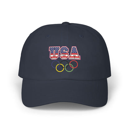 Team USA, and Olympic Rings Embroidered  Dad Cap — Patriotic Sports Baseball Hat
