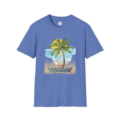 Retirement T-Shirt — "It's 5 O'Clock Everywhere" Tropical Vacation Tee