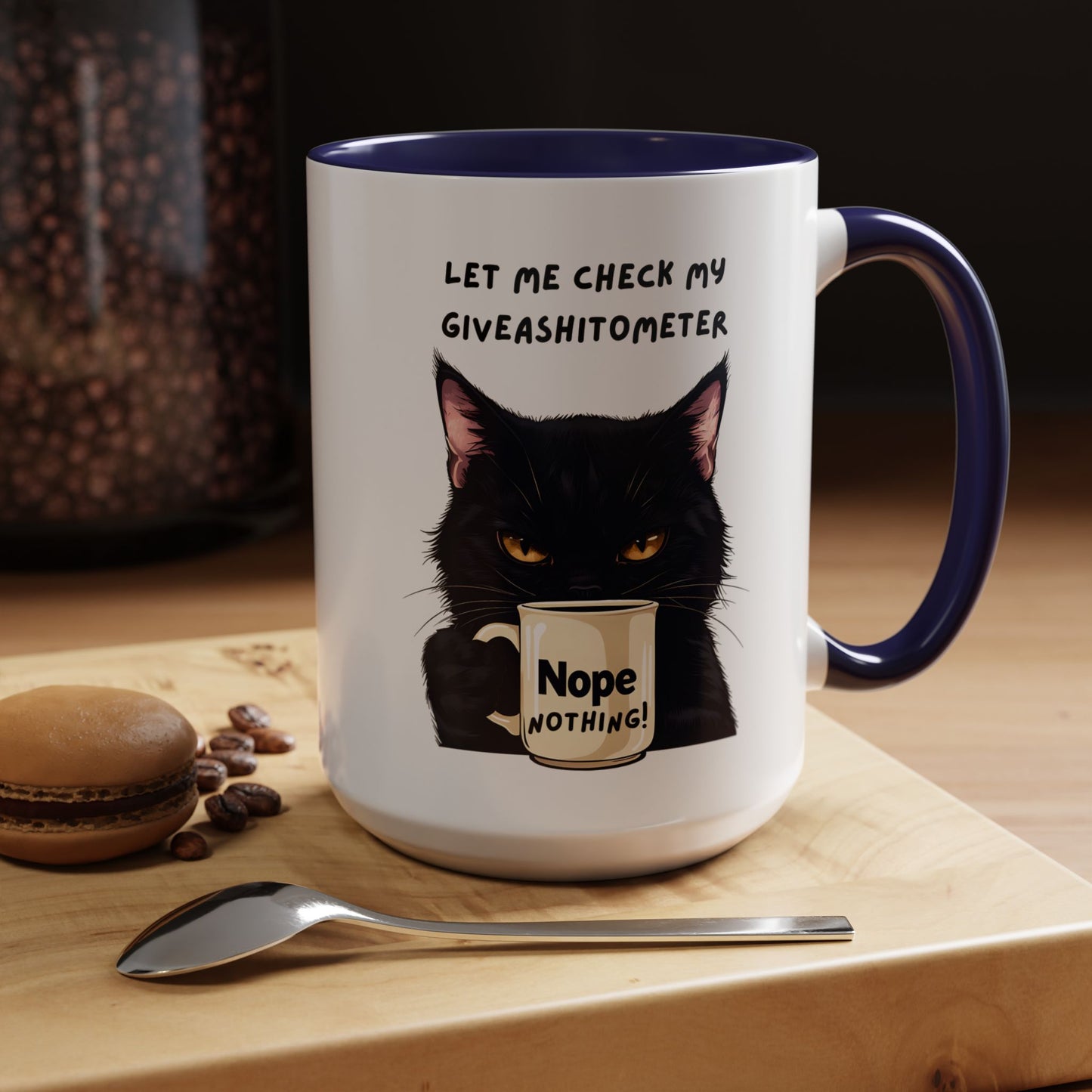 Coffee Mug - Black Cat "Let Me Check My Giveashitometer" Nope Nothing!  Funny 11/15 oz Mug