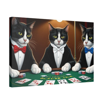 Patriotic Cats Blackjack Night Canvas Print — Tuxedo Cats with Red, White & Blue Bowties