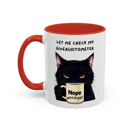 Coffee Mug - Black Cat "Let Me Check My Giveashitometer" Nope Nothing!  Funny 11/15 oz Mug
