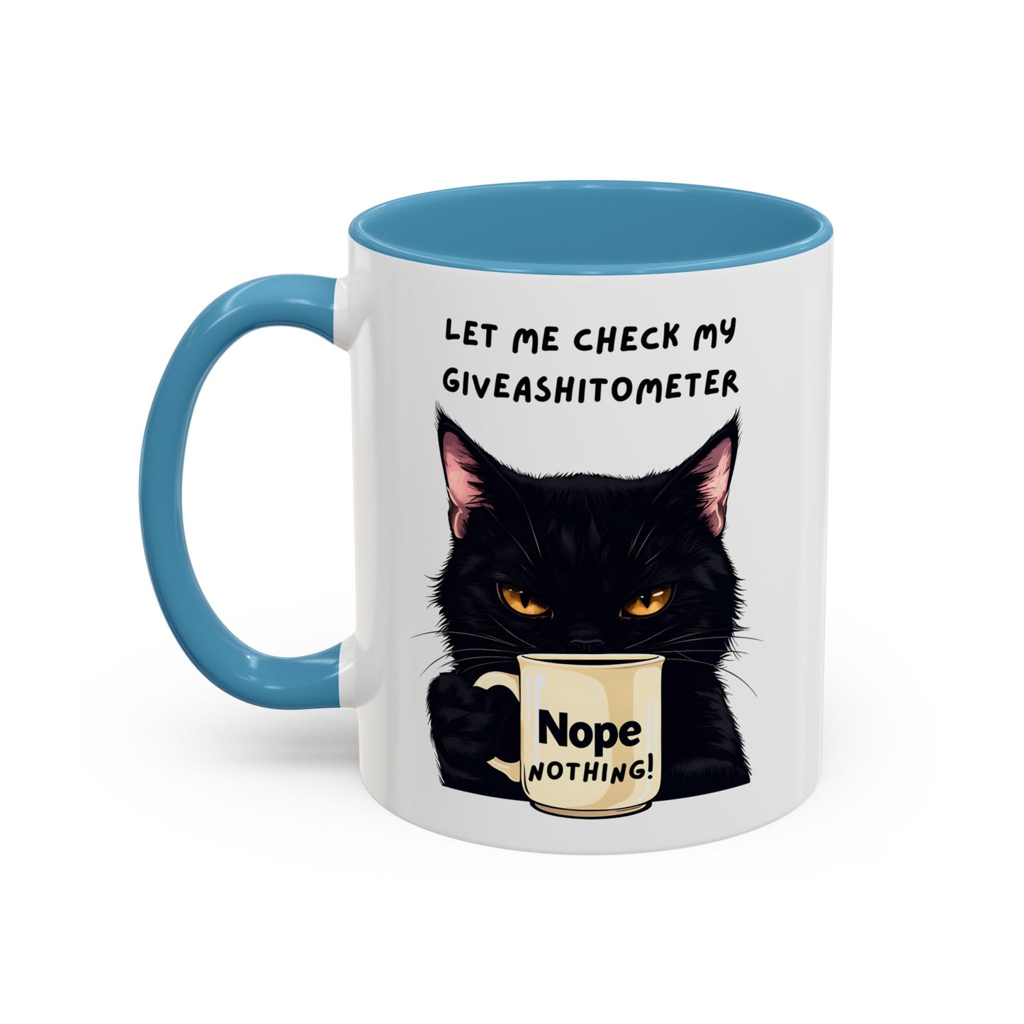 Coffee Mug - Black Cat "Let Me Check My Giveashitometer" Nope Nothing!  Funny 11/15 oz Mug