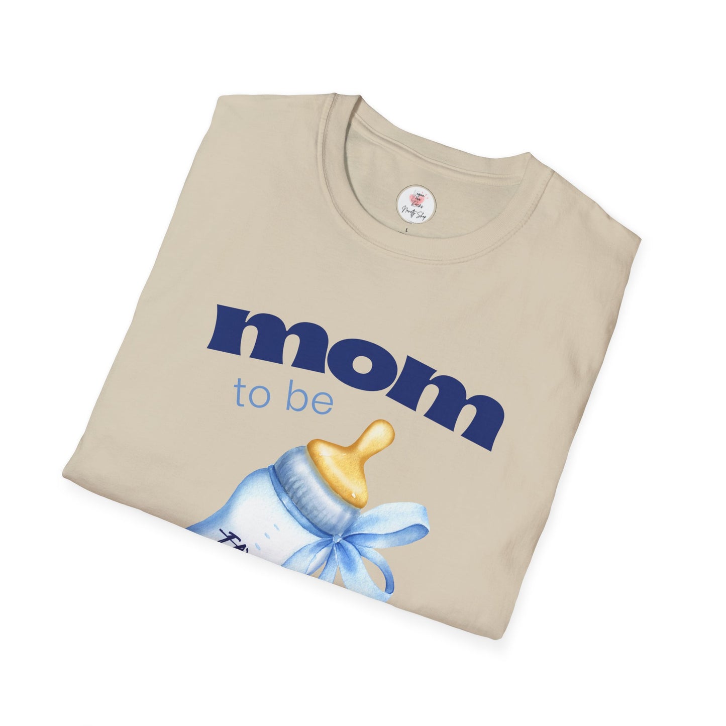 Mom -To-Be Blue Baby Bottle Tee — New Mom Announcement Shirt