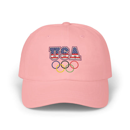 Team USA, and Olympic Rings Embroidered  Dad Cap — Patriotic Sports Baseball Hat