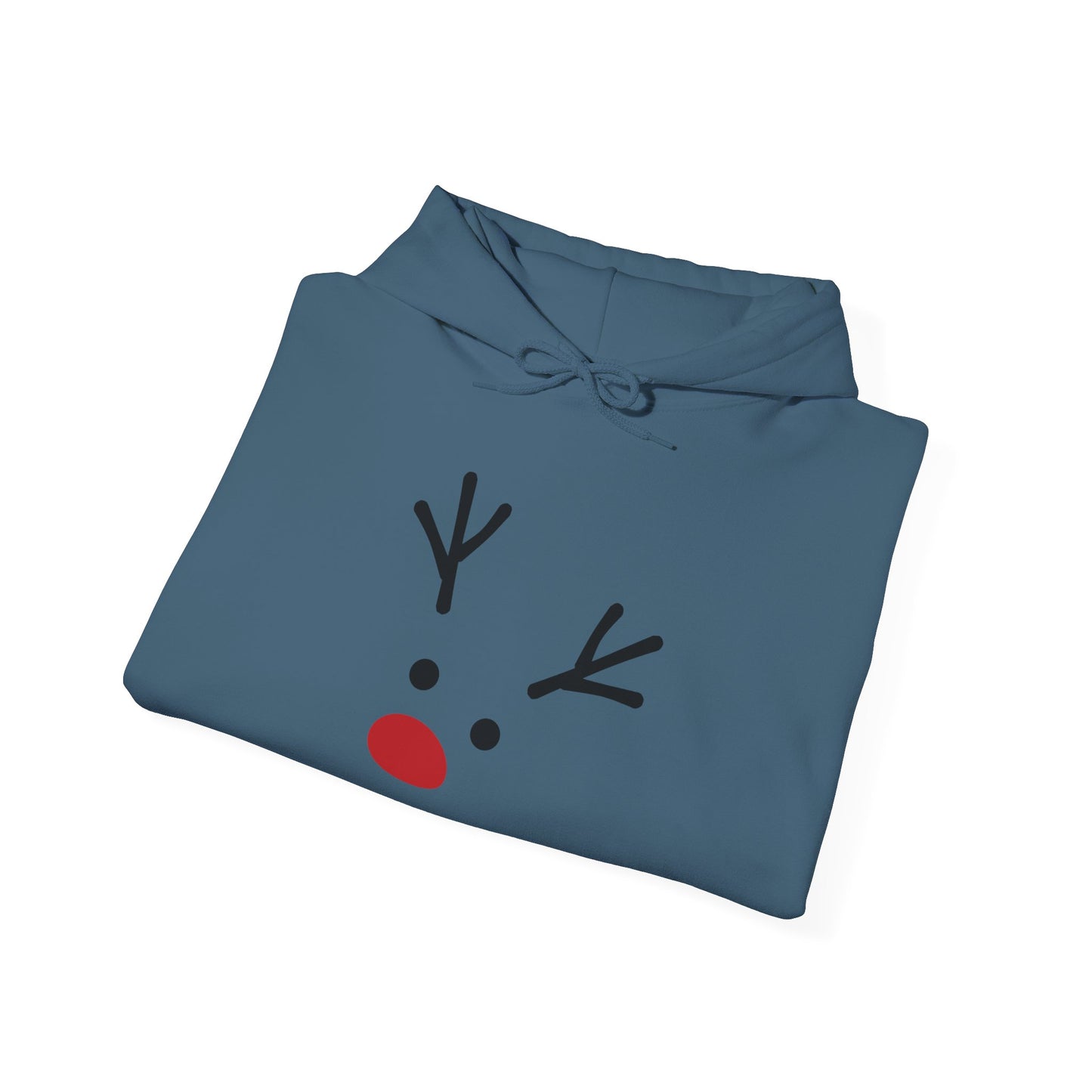 Cute Minimal Reindeer Hoodie — Red Nose Christmas Sweatshirt