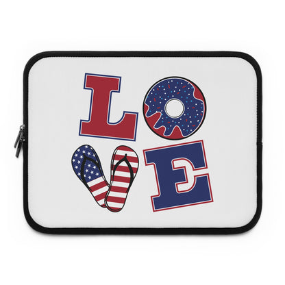 "LOVE" Laptop Sleeve — American Flag Flip-Flop & Donut Design