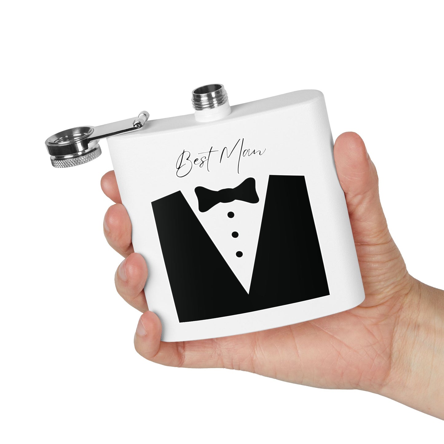 Best Man Tuxedo Flask — 6oz Stainless Steel Groom Party Gift