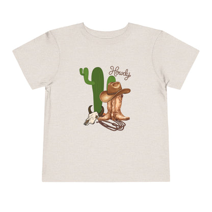 Howdy Cowboy Toddler Tee — Western Cactus, Boots & Skull Kids Shirt