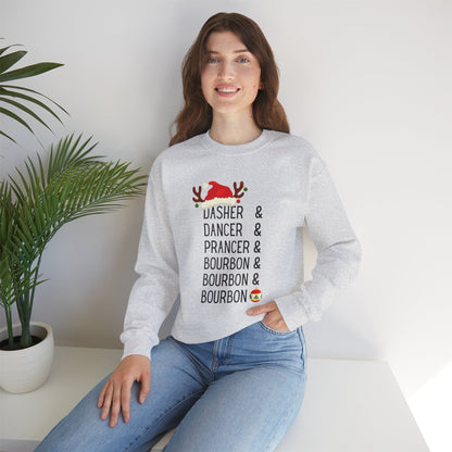 Holiday Reindeer ‘Dasher & Dancer & Prancer & Bourbon & Bourbon & Bourbon’ Christmas Sweatshirt