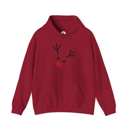 Cute Minimal Reindeer Hoodie — Red Nose Christmas Sweatshirt
