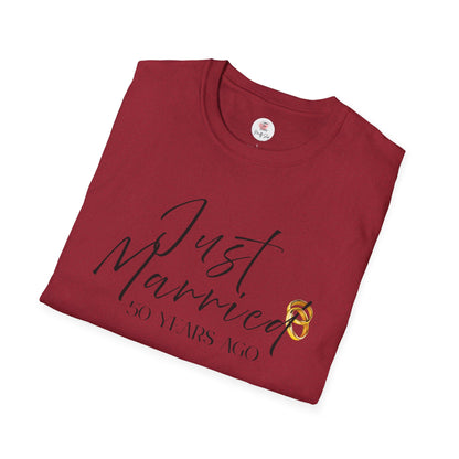 50th Anniversary T-Shirt — ‘Just Married (50 Years Ago)’ Anniversary Celebration Tee  https://www.veganlove.rocks/