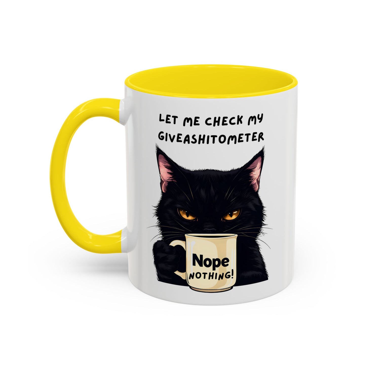 Coffee Mug - Black Cat "Let Me Check My Giveashitometer" Nope Nothing!  Funny 11/15 oz Mug
