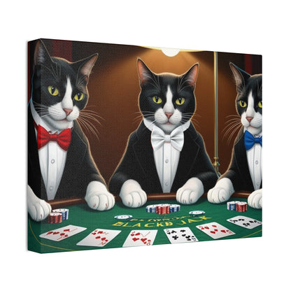 Patriotic Cats Blackjack Night Canvas Print — Tuxedo Cats with Red, White & Blue Bowties