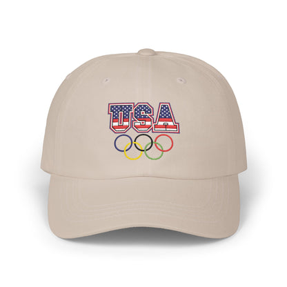 Team USA, and Olympic Rings Embroidered  Dad Cap — Patriotic Sports Baseball Hat