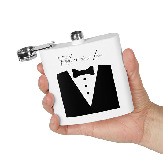 Father-in-Law Tuxedo Stainless Steel Flask – 6-oz Groomsmen Gift