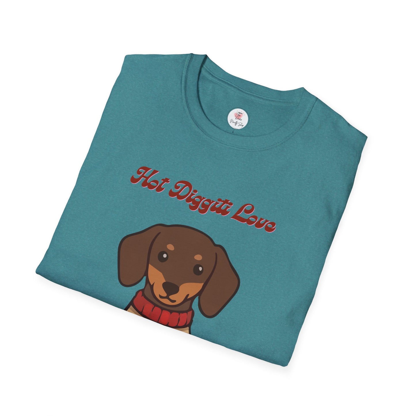 Dachshund Sweater T-Shirt - "Hot Diggiti Love" Cute Wiener Dog Graphic Tee