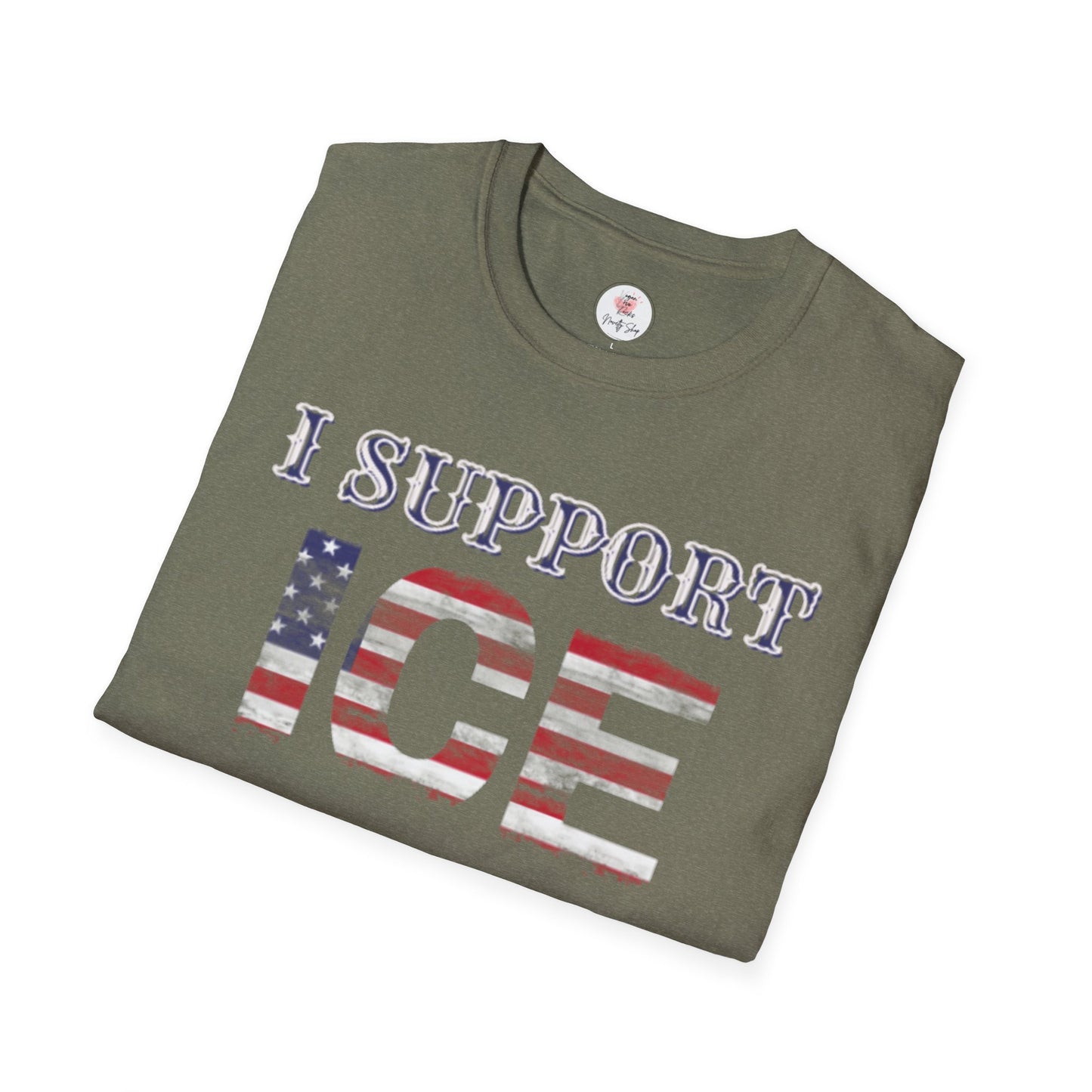 I Support ICE T-Shirt — American Flag Distressed Design