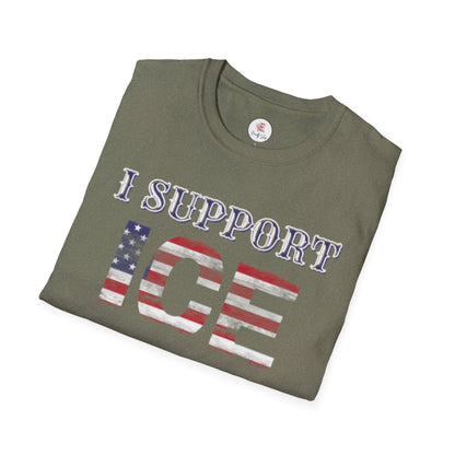 I Support ICE T-Shirt — American Flag Distressed Design