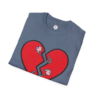 Mended Broken Heart T-Shirt —  Cracked Heart with Safety Pins Graphic