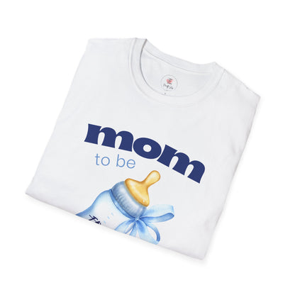 Mom -To-Be Blue Baby Bottle Tee — New Mom Announcement Shirt