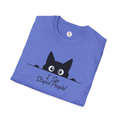 T-Shirt — Cute Peeking Cat "I See Stupid People" Graphic Tee